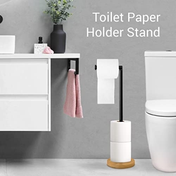 Stylish Toilet Paper Holder Stand with Bamboo Base