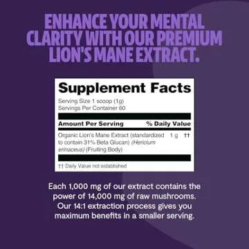 FreshCap Lions Mane Supplement Powder 14,000mg - Lions Mane Mushroom, Lions Mane Extract, Lion's Mane Mushroom, Mushroom Supplement for Focus & Memory, Organic Lions Mane Powder (60 Servings)