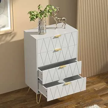 Anbuy 4 Drawer Dresser, Drawer Chest, Tall Storage Dresser Cabinet Organizer Unit with Metal Legs for Bedroom, Living Room, Closet (White/4 Drawer)