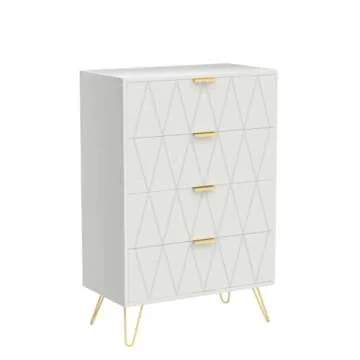 Anbuy 4 Drawer Dresser, Drawer Chest, Tall Storage Dresser Cabinet Organizer Unit with Metal Legs for Bedroom, Living Room, Closet (White/4 Drawer)