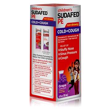 CHILDREN'S SUDAFED PE Nasal Decongestant, Cough Suppressant COLD + COUGH Non-Drowsy, Grape Flavor 4 ...