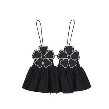 JAMPOL Floral Chic Cropped Top Vest for Women Camisole Backless Suspender Tops Female Elegant Sexy Sleeveless Street(White,Large)