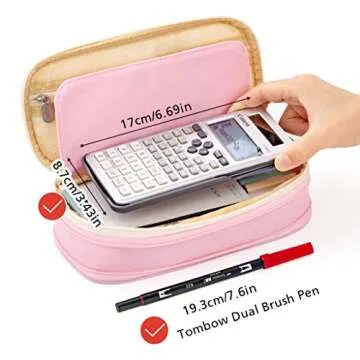 EASTHILL Big Capacity Pencil Pen Case Office College School Large Storage High Capacity Bag Pouch Holder Box Organizer Blue (Pink)