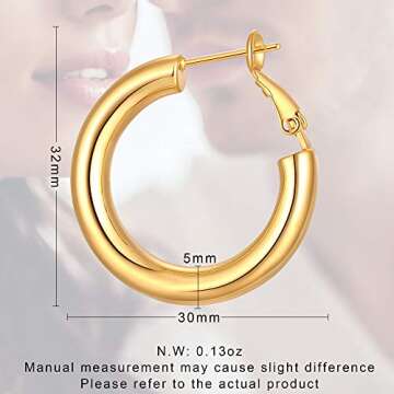 Thick Gold Hoop Earrings for Women 14K Gold Plated Chunky Hoops Hypoallergenic Lightweight Hollow Tu...