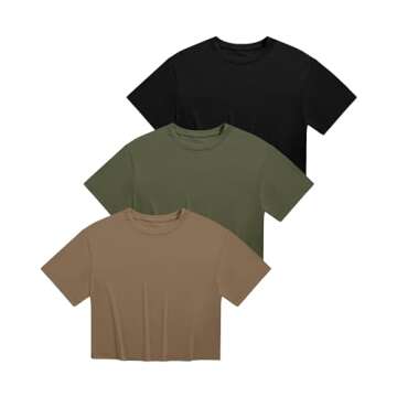 Ficerd 3 Pack Women Crop Tops Half Sleeve Cropped T Shirts Casual Crew Neck Drop Shoulder Loose Summ...