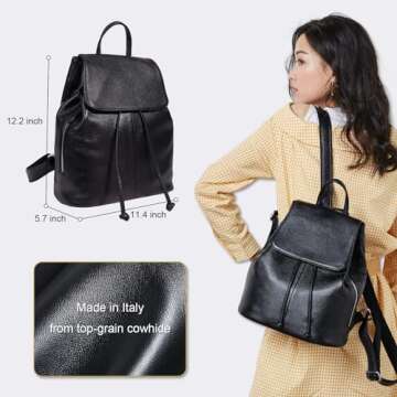 Genuine Leather Backpack Purse for Women: Fashion Ladies Full-Grain Leather Convertible Backpack Bag for Travel - Black