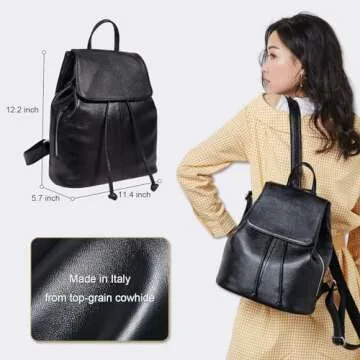 Genuine Leather Backpack Purse for Women: Fashion Ladies Full-Grain Leather Convertible Backpack Bag for Travel - Black