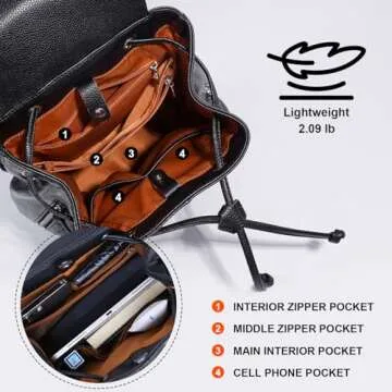 Genuine Leather Backpack Purse for Women: Fashion Ladies Full-Grain Leather Convertible Backpack Bag for Travel - Black