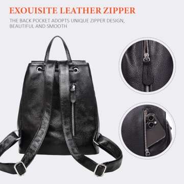 Genuine Leather Backpack Purse for Women: Fashion Ladies Full-Grain Leather Convertible Backpack Bag for Travel - Black