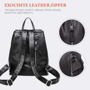 Genuine Leather Backpack Purse for Women: Fashion Ladies Full-Grain Leather Convertible Backpack Bag for Travel - Black