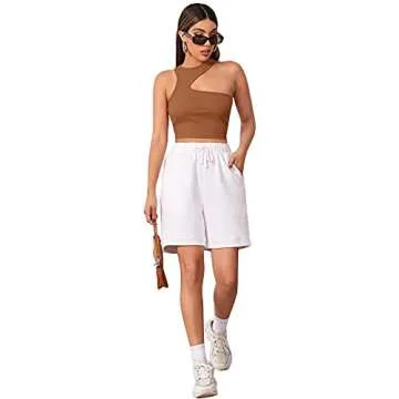 Verdusa Women's Asymmetrical Neck Sleeveless Slim Fitted Ribbed Crop Tank Top Brown M