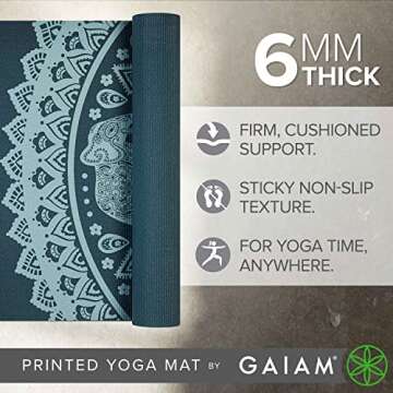 Gaiam Yoga Mat Premium Print Extra Thick Non Slip Exercise & Fitness Mat for All Types of Yoga, Pilates & Floor Workouts, Divine Journey, 6mm