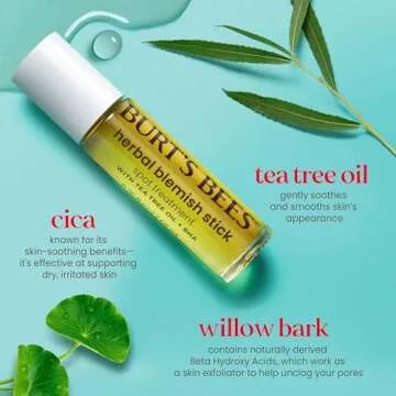 Burt's Bees Herbal Blemish Stick, 0.26 Fl Oz (Pack of 2), Tea Tree Oil Infused, Soothing, Exfoliating, Cleansing, Unisex