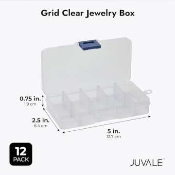 Juvale 12 Pack Mini Clear Storage Containers with 10 Grid Dividers - Small Plastic Tackle Boxes for Beads, Buttons, & DIY Jewelry - 2.5 x 5 In Bulk Storage Organizer Set