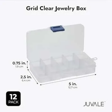 Juvale 12 Pack Mini Clear Storage Containers with 10 Grid Dividers - Small Plastic Tackle Boxes for Beads, Buttons, & DIY Jewelry - 2.5 x 5 In Bulk Storage Organizer Set