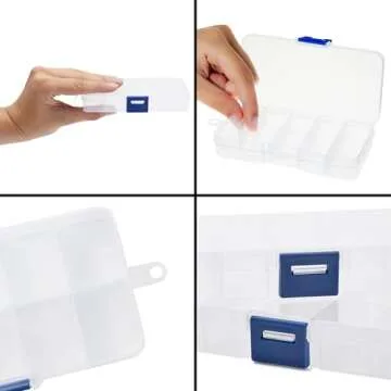 Juvale 12 Pack Mini Clear Storage Containers with 10 Grid Dividers - Small Plastic Tackle Boxes for Beads, Buttons, & DIY Jewelry - 2.5 x 5 In Bulk Storage Organizer Set