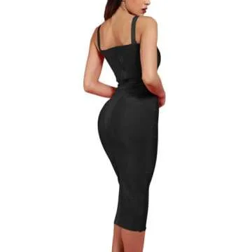 Whoinshop Women's Rayon Strap Celebrity Midi Evening Party Bandage Dress