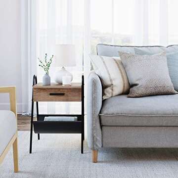 Nathan James 32501 Hugo Nightstand Accent Rustic Wood Table with Drawer, Brown/Black