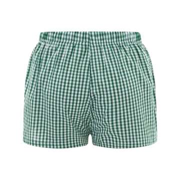 Y2k Plaid Shorts Cute Baggy Ginghem Boxer Shorts for Women Checked Lounge Pajama Bottom Preppy Sleep Pj Shorts (A Plaid Green, XL)
