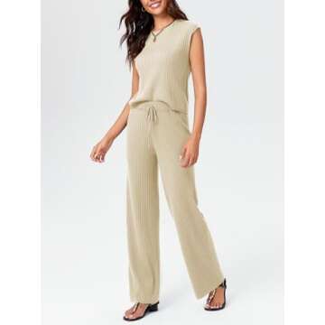 Imily Bela Womens 2 Piece Outfits Sweater Sets Knit Summer Casual Crewneck Sleeveless Tops Wide Leg Pants Tracksuits