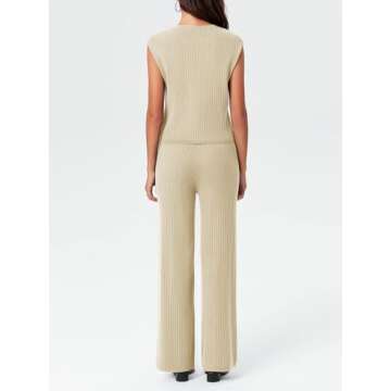 Imily Bela Womens 2 Piece Outfits Sweater Sets Knit Summer Casual Crewneck Sleeveless Tops Wide Leg Pants Tracksuits