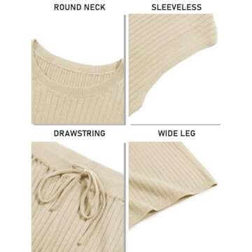 Imily Bela Womens 2 Piece Outfits Sweater Sets Knit Summer Casual Crewneck Sleeveless Tops Wide Leg Pants Tracksuits