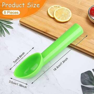 8 Pack Plastic Ice Cream Scoop Nonstick Ice Cream Spoon with Comfort Handle for Ice Cream Fruit Yogurt Potato Meat Balls Rice Dishes - Assorted Color
