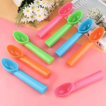 8 Pack Plastic Ice Cream Scoop Nonstick Ice Cream Spoon with Comfort Handle for Ice Cream Fruit Yogurt Potato Meat Balls Rice Dishes - Assorted Color