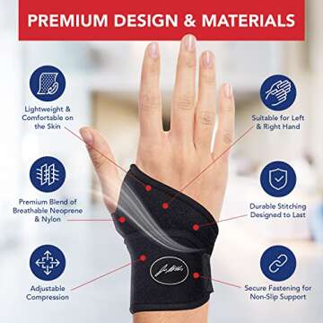 Doctor Developed Wrist Brace, Wrist Wraps for Carpal Tunnel Arthritis, Tendonitis, Hand Support, Ideal for Fitness, Weightlifting - Handbook included (1 Pack)