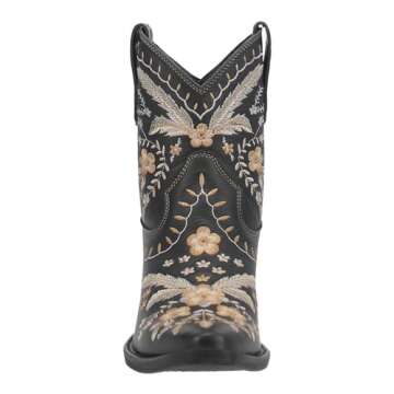 Dingo Boots Womens Primrose Embroidered Floral Snip Toe Casual Boots Ankle Mid Heel 2-3" - Black - Size 9.5 M