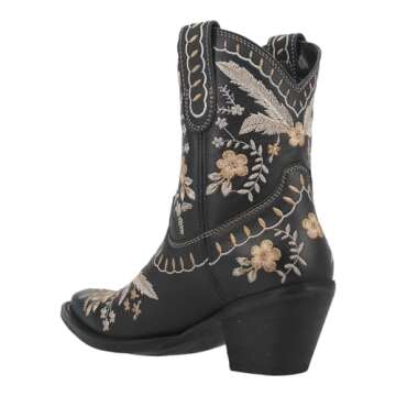 Dingo Boots Womens Primrose Embroidered Floral Snip Toe Casual Boots Ankle Mid Heel 2-3" - Black - Size 9.5 M
