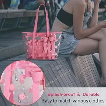 FF1 Women Waterproof Clear Tote Bags Shoulder Bag Handbag Beach Bag Shopping Bag Work Bag