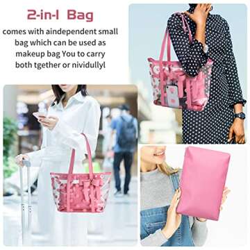 FF1 Women Waterproof Clear Tote Bags Shoulder Bag Handbag Beach Bag Shopping Bag Work Bag