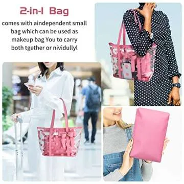 FF1 Women Waterproof Clear Tote Bags Shoulder Bag Handbag Beach Bag Shopping Bag Work Bag