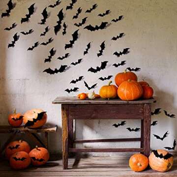 80 Pcs Halloween Bats Decorations,3 Styles 3D Removable Wall Sticker with 4 Sizes for Halloween Decor Party Favors Props Supplies Cemetery Decor