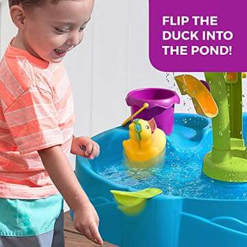 Step2 Summer Showers Splash Tower Water Table for Kids, Outdoor Kids Water Sensory Table, Ages 1.5+ Years Old, 8 Piece Water Toy Accessories, Blue & Green