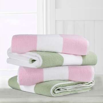 CLOWOOD Plush Oversized Beach Towel - Cotton 40 x 72 Inch Large Thick Pink Striped Cabana Pool Swimming Towel
