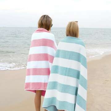 CLOWOOD Plush Oversized Beach Towel - Cotton 40 x 72 Inch Large Thick Pink Striped Cabana Pool Swimming Towel