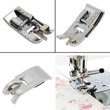 3pcs Sewing Machine Presser Foot Set of 1/4 inch Quilting Patchwork Presser Foot, Stitch in Ditch Foot and Overcast Presser Foot for Most Low Shank Snap-On Singer, Brother Sewing Machines