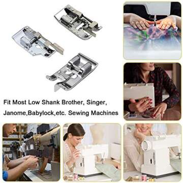 3pcs Sewing Machine Presser Foot Set of 1/4 inch Quilting Patchwork Presser Foot, Stitch in Ditch Foot and Overcast Presser Foot for Most Low Shank Snap-On Singer, Brother Sewing Machines