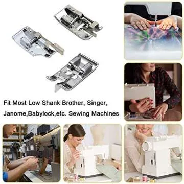 3pcs Sewing Machine Presser Foot Set of 1/4 inch Quilting Patchwork Presser Foot, Stitch in Ditch Foot and Overcast Presser Foot for Most Low Shank Snap-On Singer, Brother Sewing Machines
