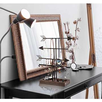 Urban Deco Arrow Jewelry Organizer Stand 4-Tier Black Jewelry Stand Necklace Organizer With Wooden R...