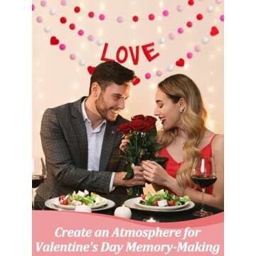 3 Pcs Felt Ball Garlands - Love Heart Pompom, Red Pink White Hanging Ornaments for Gifts Wedding Mem...