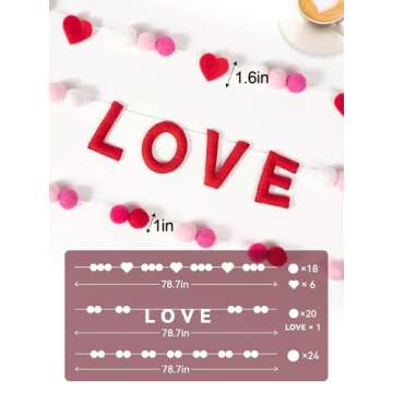 3 Pcs Felt Ball Garlands - Love Heart Decorations