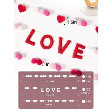 3 Pcs Felt Ball Garlands - Love Heart Decorations