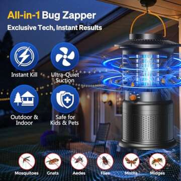 GTERT Bug Zapper Outdoor & Mosquito Trap - 4-in-1 with Silent Suction and 10,000mAh Battery Life