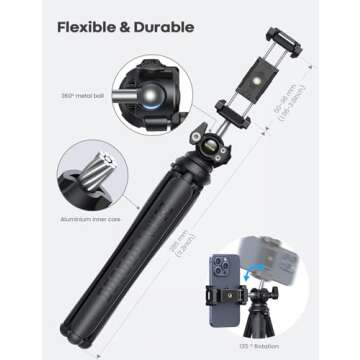 Lamicall Tripod for iPhone - 3 in 1 Flexible Phone Tripod with Wireless Remote - iPhone Tripod Stand for Video Recording Vlogging Selfie Compatible with iPhone Samsung Go Pro, Digital Camera