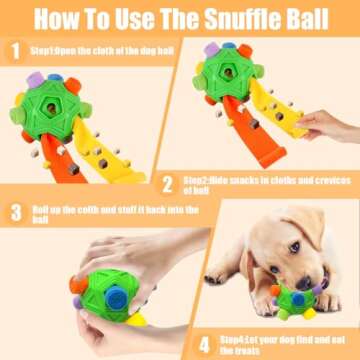 Dog Snuffle Ball-Interactive Puzzle Dog Toys Encourage Natural Foraging Skills Slow Feeder for Training and Stress Relief, Cloth Strip Hiding Food Chew Toys for Any Size Dogs with Squeaky Carrot Toy