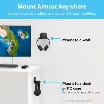 TotalMount Headphone Hanger – Includes Removable Adhesive Strips for Easy, Damage-Free Wall, Desk, or PC Mounting (Premium Black Headphone Hook – One Pack)