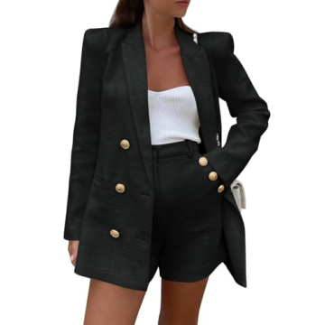 Cicy Bell Womens 2 Piece Tweed Blazer Shorts Sets Long Sleeve Double Breasted Suit Jackets Business ...